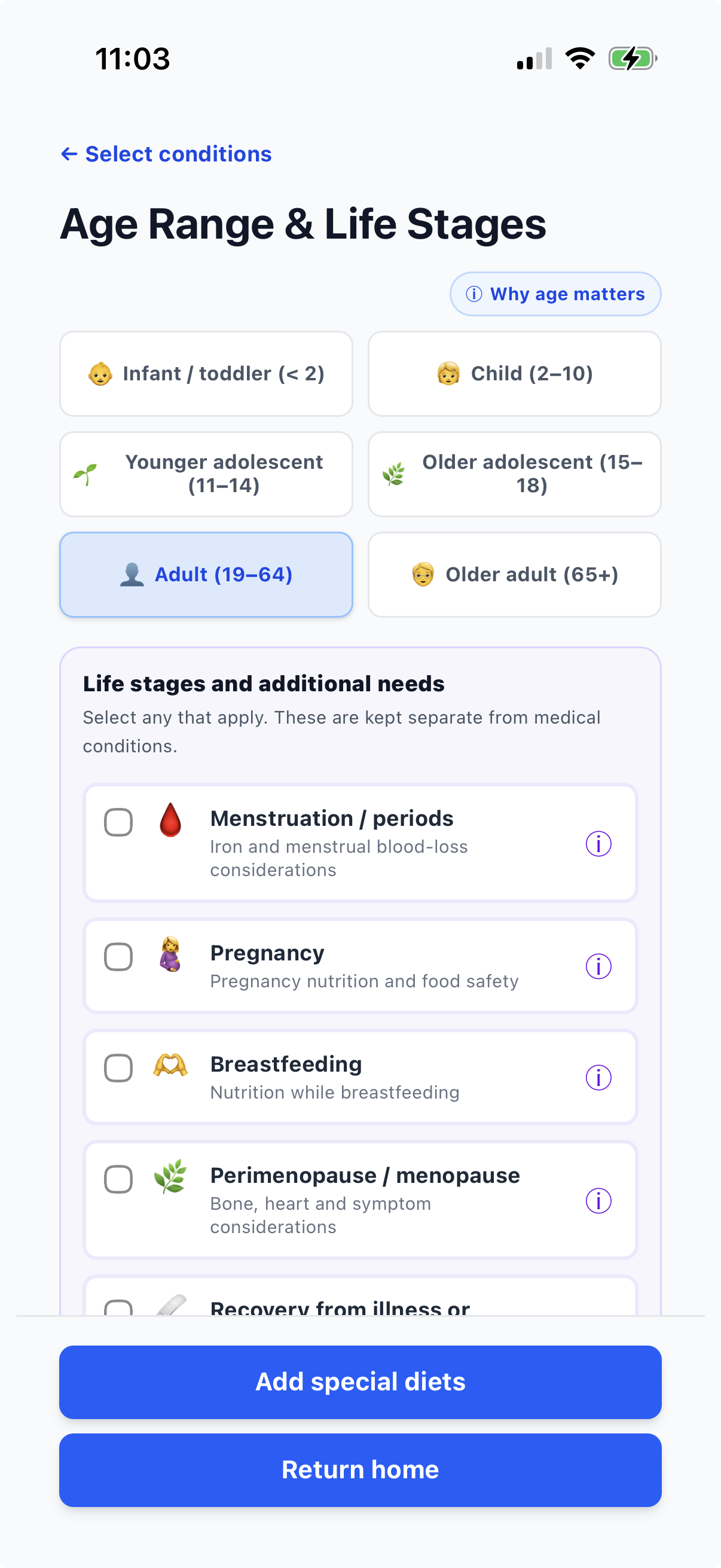 Current Good4Me? Age Range and Life Stages page